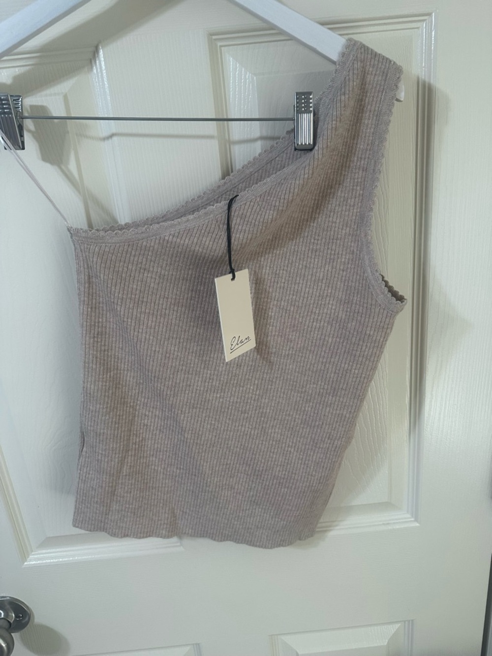 One-Shoulder Ribbed Tank Top in Light Taupe